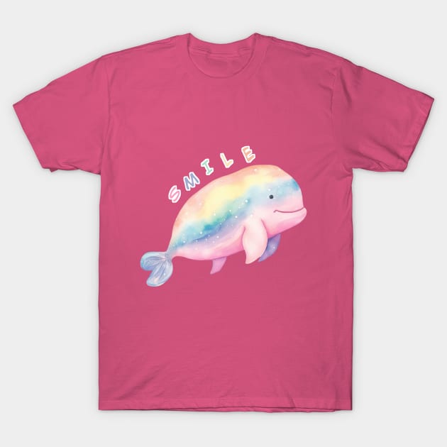 Smile Cute Colorful Baby Whale . T-Shirt by Alienated